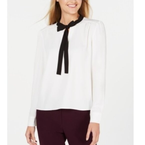 Calvin Klein Petite Long-Sleeve Tie-Neck Top - Picture 1 of 2